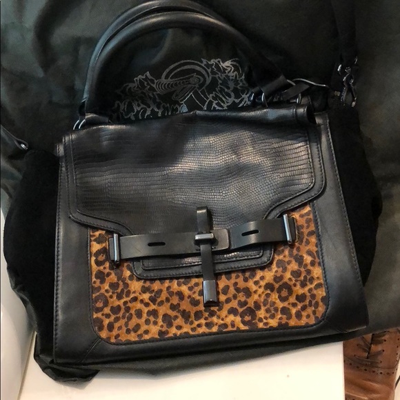 Vince Camuto Black and Leopard satchel - Picture 1 of 3